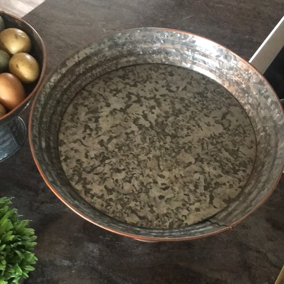 Farmhouse Decor Metal Pedestal Tray Large - Picture 5 of 7